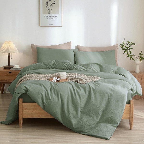 100% Washed Cotton Duvet Cover Set King Size 3 Pcs