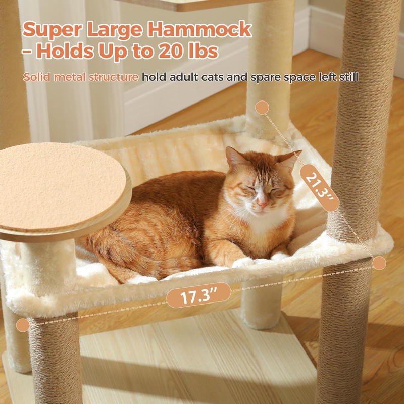 UYMI Wooden Cat Tree, 56.3-Inch Modern Cat Tower for Indoor