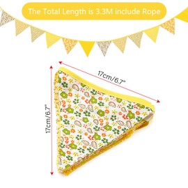 G2PLUS Gelb Stoff Wimpelkette, Doppelseitig Stoff Wimpel Girlande, 3.3M Wimpelkette Stoffgirlande mit 12stk Girlande Wimpeln für Kinderzimmer Drinnen & Draußen Party
