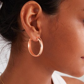 Gacimy Rose Gold Hoop Earrings for Women 14k Real Rose Gold Plated, 5mm Thick Medium Hoops Earrings for Women 30mm