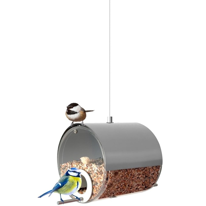 MeLiTec Stainless Steel Bird Feeder Station Barrels Silver/Black Colour Stainless