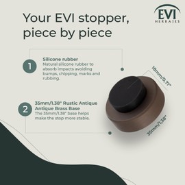 EVI Herrajes | Adhesive Door Stop | Wall Mounting Doorstop | 1,37x0,7" | Rustic Finish Brass | Anti Shock Door Handles | Design and Functionality | I-254/35-RU
