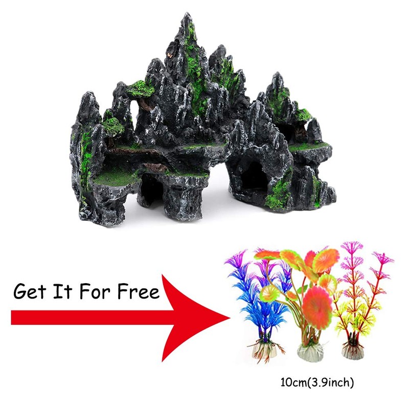 PakyKai Large Fish Tank Decorations, Mountain View Aquarium Ornament with