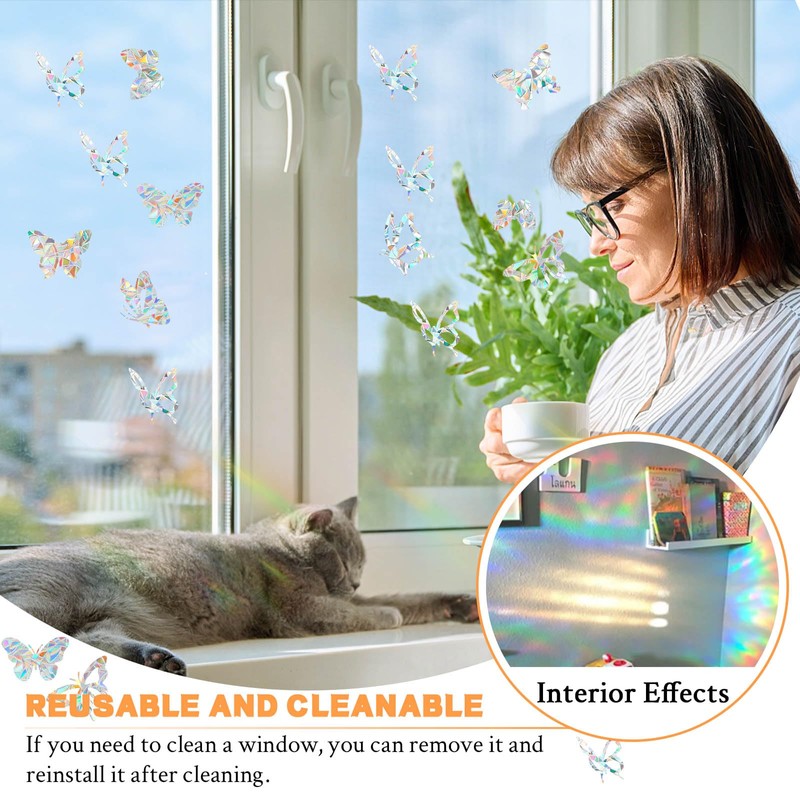 80pcs Rainbow Window Film, Bird Window Stickers Anti Collision, Butterfly