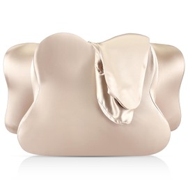 Hahafelt Cervical Neck Pillowcase (Only Pillowcase) Satin Pillowcase with Zipper Ergonomic Pillowcase Contour Pillow Case Cover for Side Back Stomach Sleepers(Champagne,Queen Size)