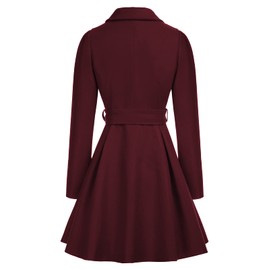 GRACE KARIN Women's Classical Solid Color Lapel Plain Swing Coats with Self Tie Belt Wine Red L