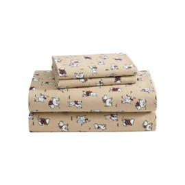 Laura Ashley - Queen Sheets, Breathable Cotton Flannel Bedding with Deep Pockets, Brushed for Extra Softness & Comfort, Oeko-Tex Certified (Holiday Scottie Beige, Queen)