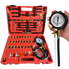 Fuel Pressure Tester Kit, 0-140 PSI / 0-10 Bar Fuel Injector Pressure Tester Gauge Kit with Fuel Line Fittings for Engine Injection Pump Pressure Compression Tester, Quick Coupling