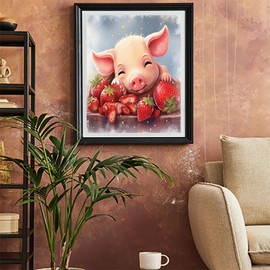 XTXGERL DIY Painting by Number Kits for Adults, Pink Pig and Fruit Strawberry, Oil Painting Paint by Number Kits Arts Craft for Home Wall Decor, 40x50cm