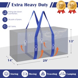 6 Pack Extra Large Heavy Duty Moving Bags with Reinforced Zipper & Wide Handles, Moisture-Resistant Storage Bins Packing Cubes for Clothes, College Dorm, Travel, and Home Organization, Blue