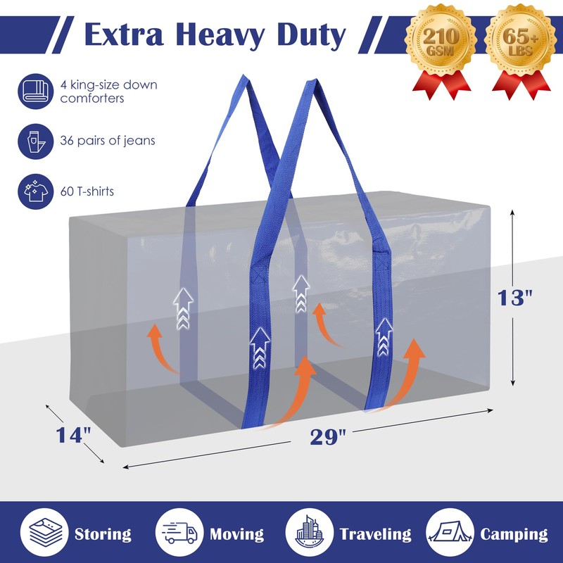 6 Pack Extra Large Heavy Duty Moving Bags with Reinforced
