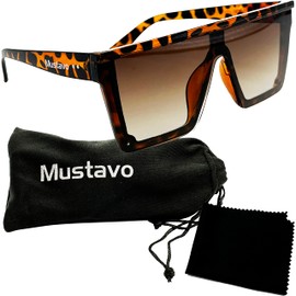 Mustavo Tortoiseshell Womens Oversize Flat Top Sunglasses | Full UV400 Protection Tortoise Shell | Ladies Classic Retro Design For Her