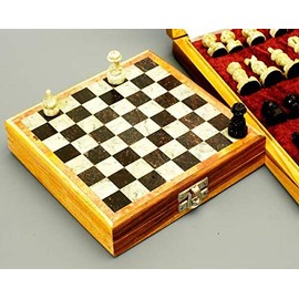 Song of India Beautiful Hand Carved Stone 6 inch Travel Chess Set