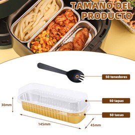 CHENGBAO Paquete de 50 moldes de con tapas，rectangulares de 200ML,mini moldes para hornear pan,latas de aluminio para magdalenas (Oro)