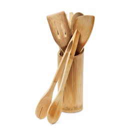 Relaxdays kitchen helper set bamboo 7 pieces 30 cm long as a wooden spoon set made of wooden spoons spatula (2 each) and salad tongs fork with holder or stand for cooking utensils as kitchen utensils, natural