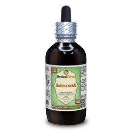 Safflower (Carthamus Tinctorius) Glycerite, Organic Dried Petals Alcohol-Free Liquid Extract (Brand Name: HerbalTerra, Proudly Made in USA) 4 fl.oz (120 ml)