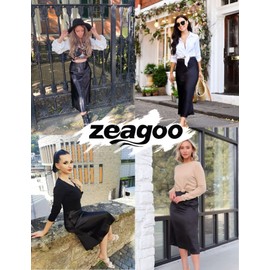 Zeagoo Women's Black Silk Work High Waisted Skirt Midi Dress Soft Casual Skirt