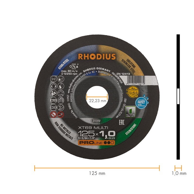 Rhodius Extra Thin Cutting Disc, Metal Stone, Plastic, XT69, Multi