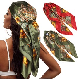 MaopaoBeauty 2 Pack Head Scarf for Women's Hair 35" Square Satin Scarf Tops for Women Hair Wrap Head Wrap & Bandana for Sleeping