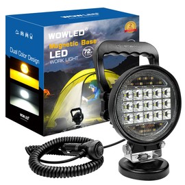 WOWLED Barra de luz magnética, ámbar y blanco, luz de trabajo magnética LED de 72 W, barra de luz LED magnética portátil para camión, luz de encendedor de cigarrillos para tractor, cortacésped, coche,