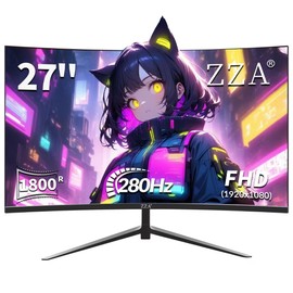 ZZA Curved Monitor,27 inch 280Hz Gaming Monitor,Full HD 1080P Computer Monitor,Eye-Care Display with HDMI,DP,FreeSync,Wall Mountable for Office and Home