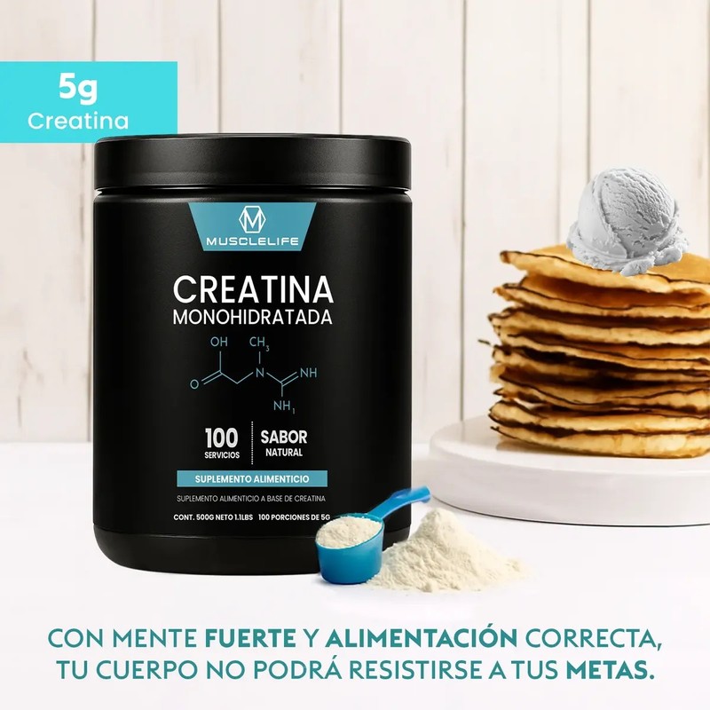 Creatina Monohidratada Suplemento Polv 500g Muscle Life 100s