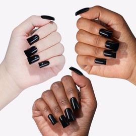 Anyos 16 Sizes Short Duck Press on Nails,Soft Gel Fake Nails Glossy 32pcs with Nail Glue (Black)