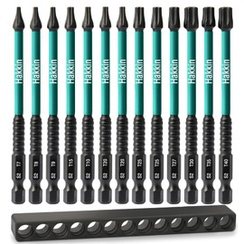 Hakkin Torx Bits Set Long 13 Pieces 100 mm Bit Set for Cordless Screwdrivers 1/4 Inch Torx Screwdriver Bit Set with Hole S2 Screwdriver T7, T8, T9, T10, T15, T20, T25, T27, T30, T35, T40
