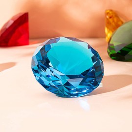 LONGWIN 60mm W Crystal Diamond Paperweight Ornament Home Venue Decorations Solid Color Aquamarine Blue