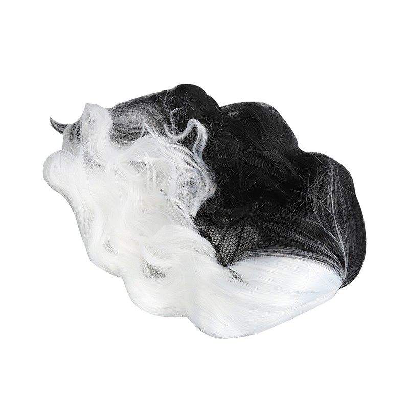 Black and White Short Curly Wig Women Cosplay Party Shoulder