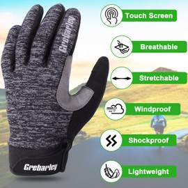 Grebarley Cycling Gloves, MTB Gloves, Mountain Bike Gloves with Touchscreen Fingers For Cycling, Road Race, Downhill, Hiking, Cycling Gloves For Men And Women, grey, l