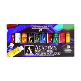 Grumbacher Academy Acrylic Paint, 24ml/0.8 oz Metal Tube, 10-Color Set, C1030