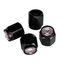 Buyidec Sugar Skull Flower Tire Valve Stem Caps Aluminum Black Stem Tire Valve Caps Universal Stem Covers for Cars SUVs Trucks Bikes Motorcycles Bicycles (4 Pack)