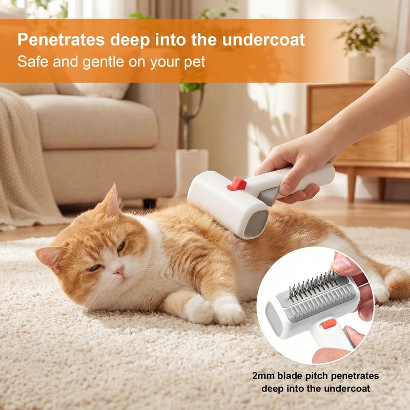 DingGreat 2-in-1 Pet Grooming Comb and Deshedding Brush, Self-Cleaning Dog