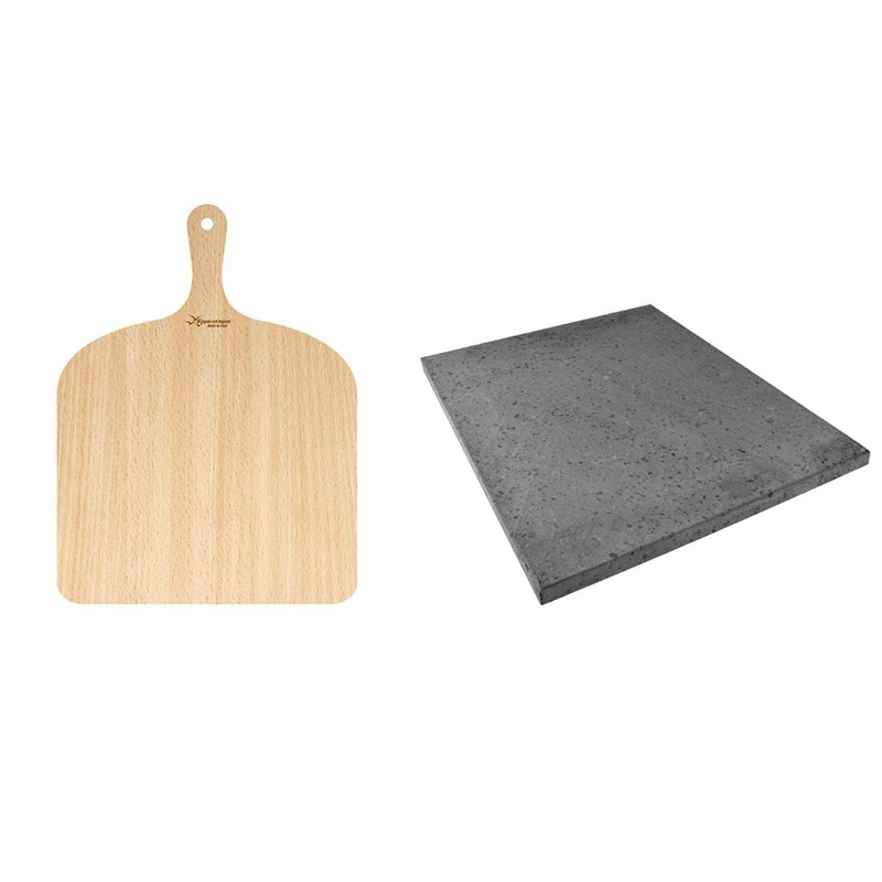 Eppicotispai Pizza Set with Cooking Stone and Pizza Peel, Silver