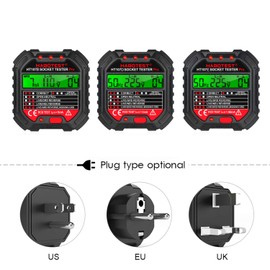 Kedelak GFCI Socket Tester with Voltage Display 90-250V Socket Tester Automatic Circuit Polarity Voltage Detector Breaker Finder HT107D
