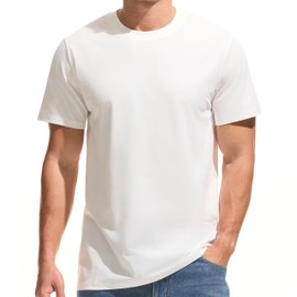 VEIISAR Men's Midweight Crew Neck T-Shirt - 210GSM Soft Cotton Blend, Regular Fit for Cooling Comfort White M