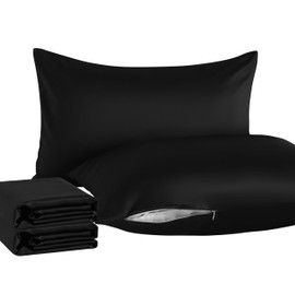 NTBAY Zippered Satin Pillow Cases for Hair and Skin, Luxury King Hidden Zipper Pillowcases Set of 4, 20x36 Inches, Black