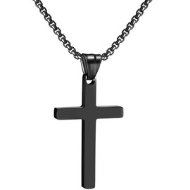 RWQIAN Stainless Steel Cross Necklace for Men Black 55cm Cross Pendant Necklace Simple Jewelry Christian cross Chain for Mens