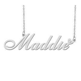 Silver Maddie Name Necklace Heart Charm Pendant Stainless Steel Mother Day Jewelry for Best Friends Familys 16"