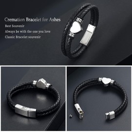 memorial jewelry Cremation Bracelet with Magnetic Clasp Beads Cowhide Multi-Layer Braided Leather Urn Bracelet for Men Women