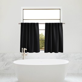 PONY DANCE Blackout Curtains for Bathroom - Solid Light Window Decor for Kitchen/Bedroom,RV Curtains for Camper Windows - (Black Color) W34 x L24, 1 Pair