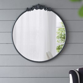 A&B Home Circle Mirror, 30"x32" Wall Mounted Mirrors with Round Black Metal Frame for Bathroom Bedroom Living Room Entryway