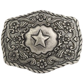 BELTINGER Belt Buckle Star with Flowers 4.0 cm Buckle Interchangeable Buckle Belt Buckle Riding Accessories 40 mm Solid for Riding Outfit, Antique silver