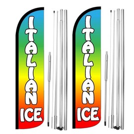 Italian Ice Pack of 2 Flags | 3 ft by 11.5 ft Advertising Italian Ice Flags for Business | Weatherproof Polyester Italian Ice Flags | Outdoor Flags (Complete Hybrid Pole Set Included)