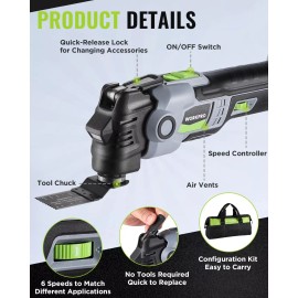 WORKPRO 20V 6 Speeds Cordless Brushless Oscillating Tool Kit Orbiting Multi Tool