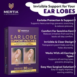 30 Pcs Earlobe Support Patch for Heavy Earrings – Clear Earlobe Protection & Earring Weight Support Patch, Earring Backing Support for Torn, Stretched & Pierced Ears