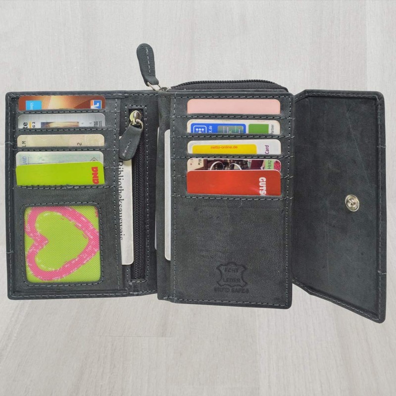 Women's Purse, Wild Leather, in 9 Colours Rfid Black Damen