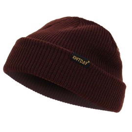 KNITDAY Sailor Trawler Short Thick Knit Fisherman Beanie Hats for Men and Women Plus Size Roll up Edge Cuff Streetwear Skull Cap Unisex (Brown)