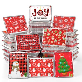 ZMLM Christmas Foil Containers with Lids: 36 PCS Rectangular Foil Food Storage Pans, Disposable Leftover Treat Containers Cookie Tin for Gifts Giving Holiday Christmas Table Decorations Supplies